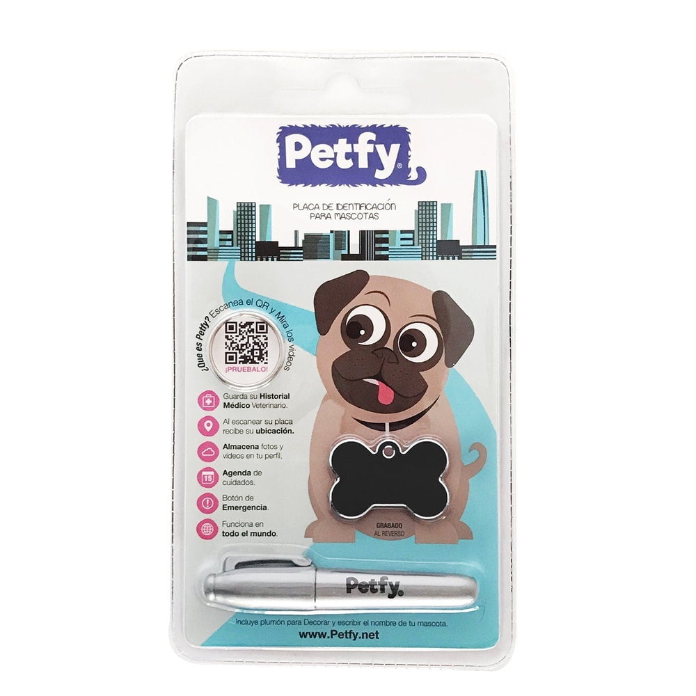 Placa Petfy Id Hueso Negro