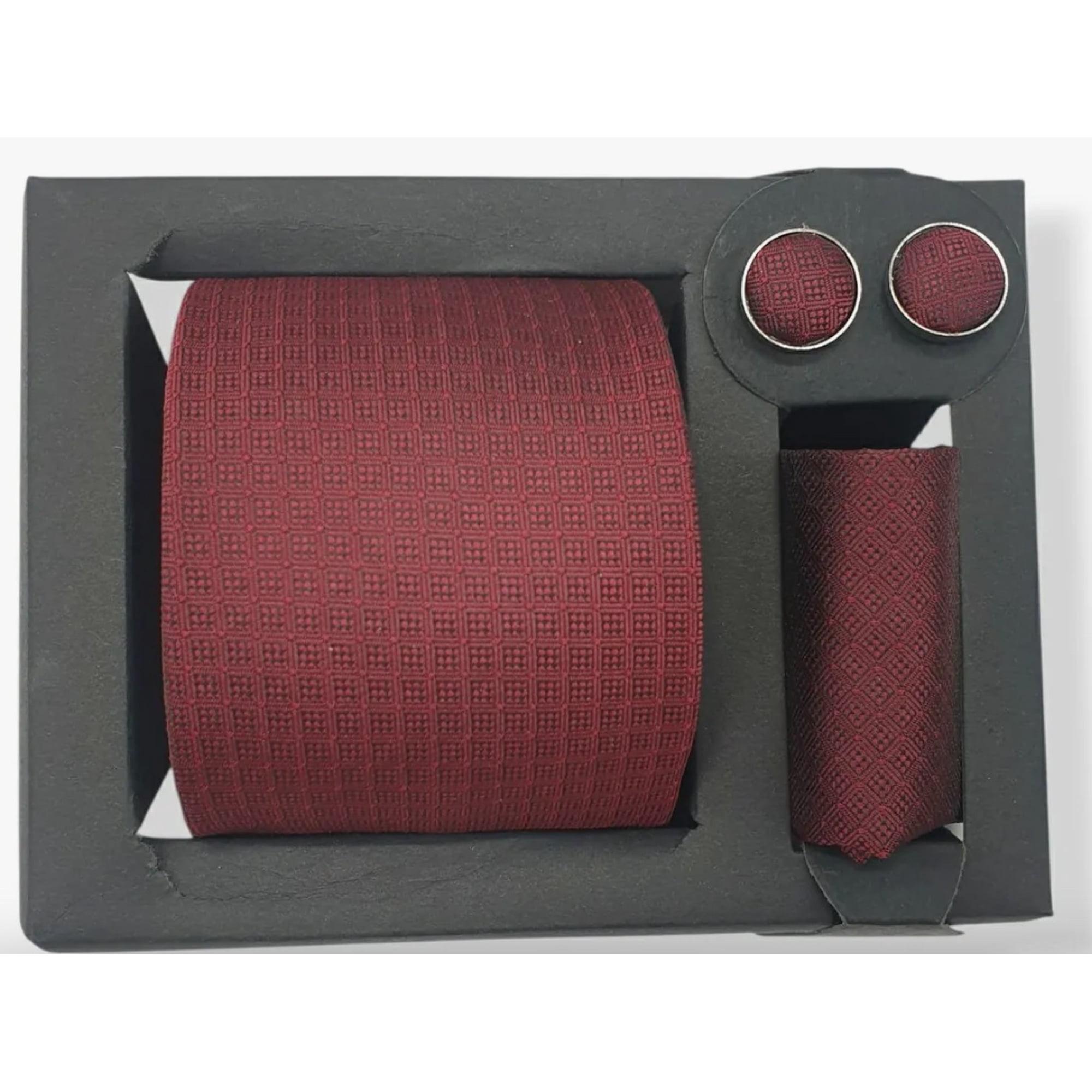 Atlas - Set Corbata, Pañuelo Y Colleras Burdeo