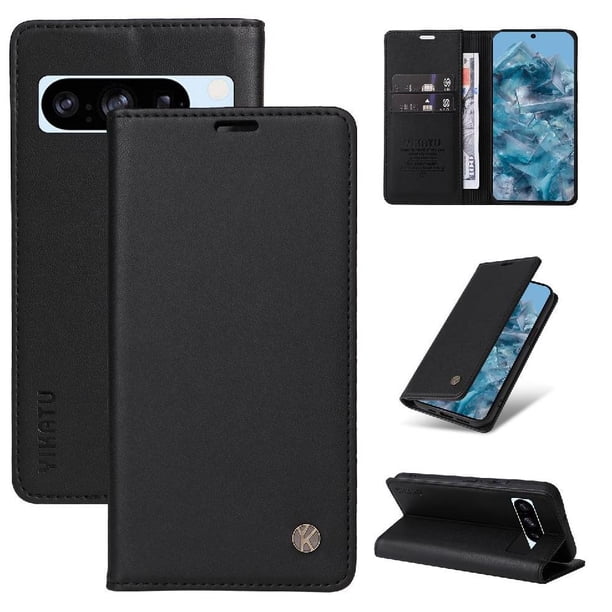 Funda Billetera de Cuero para Google Pixel 8 Pro con Tarjetero y Soporte - Tapa Magnética Negro