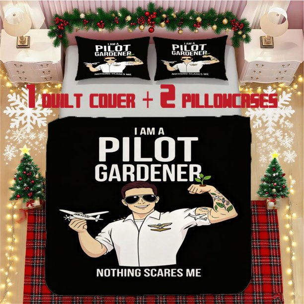 "I Am a Pilot Gardener" Soft Printed Bedding Set Polyester Fabric Decorative & Warm