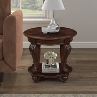 M&Ms - 22'' Retro Round End Table,Solid Wood Sofa Side Table With Shelf,Living Room Corner Table Easy Assemble,Cherry