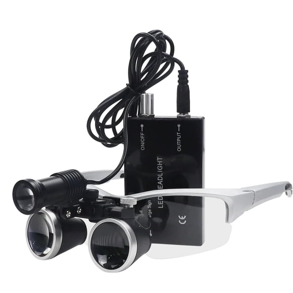 Lupa binocular DENTAWKI 3.5X/2.5X LED plateada