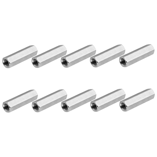Uxcell 8#-32 UNC 304 Acero Inoxidable Tuercas de Acoplamiento Hexagonales, 10 Piezas 20mm / 0.79" Longitud Totalmente Roscada Conector de Varilla de Acoplamiento Sujetadores, Tono Plateado