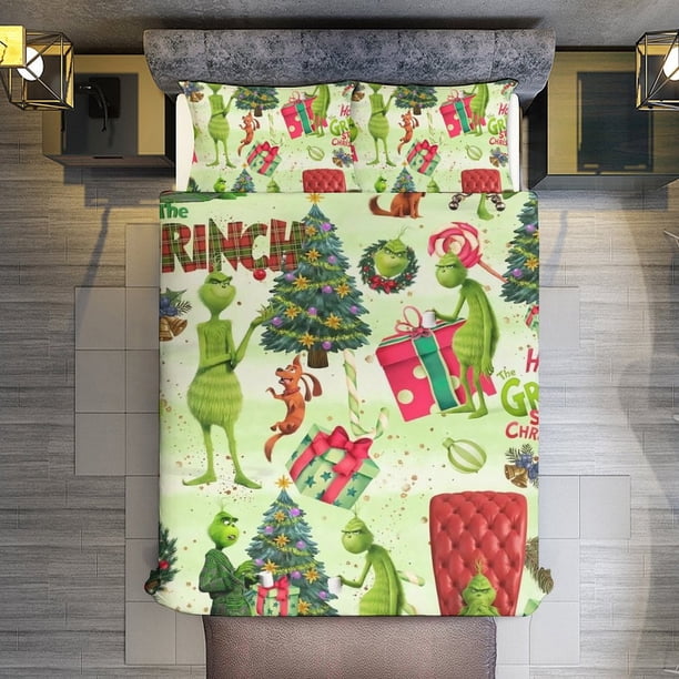 Merry Christmas Grinch11 3 Pieces Duvet Cover Set Full Size Super Soft Fade Resistant Microfiber