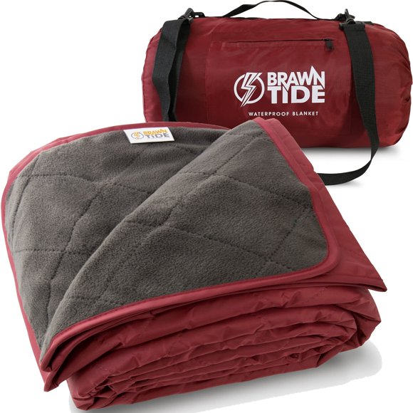 Manta impermeable BRAWNTIDE, grande, acolchada para exteriores, de forro polar, color vino