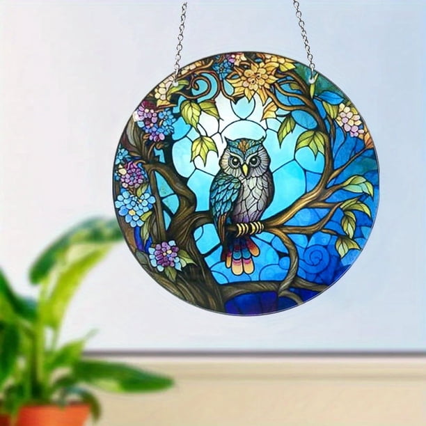 1pc, Halloween Owl Glass Window Pendant - Perfect for Home and Outdoor Decorations and Gifts