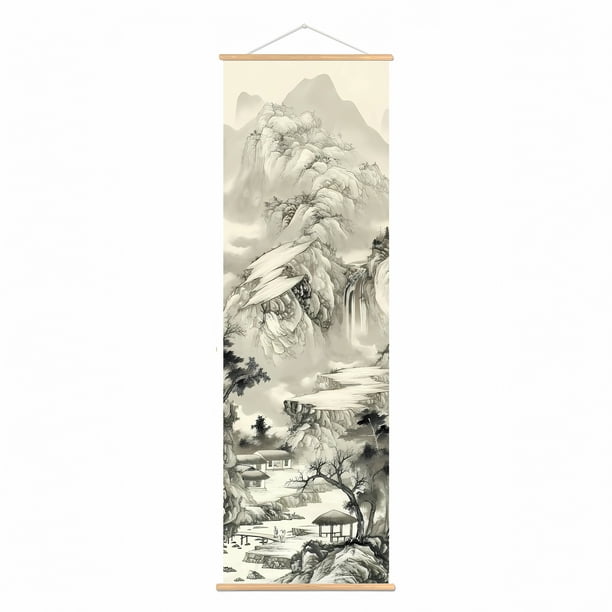 4pcs/set Landscape Canvas Paintings, Wall Art Black And White For Living Room Bedroom, Chinese Traditional Ink Decor, Posters And Prints, No Frame