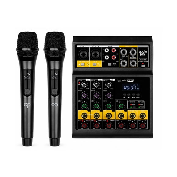 Consola Mixer 4 Canales + 2 Micrófonos Inalámbricos - PS