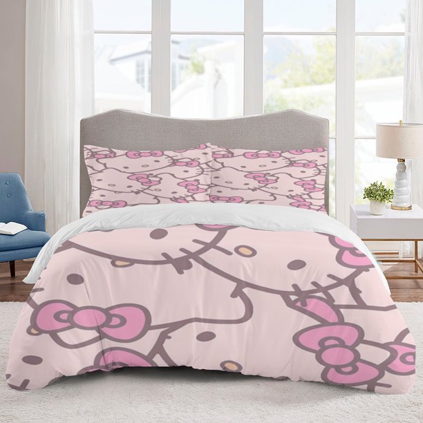 Hello kitty Bedding Sets Cartoon Duvet Cover Lightweight 3 Piece Bet Sets for Kids Boys Girls