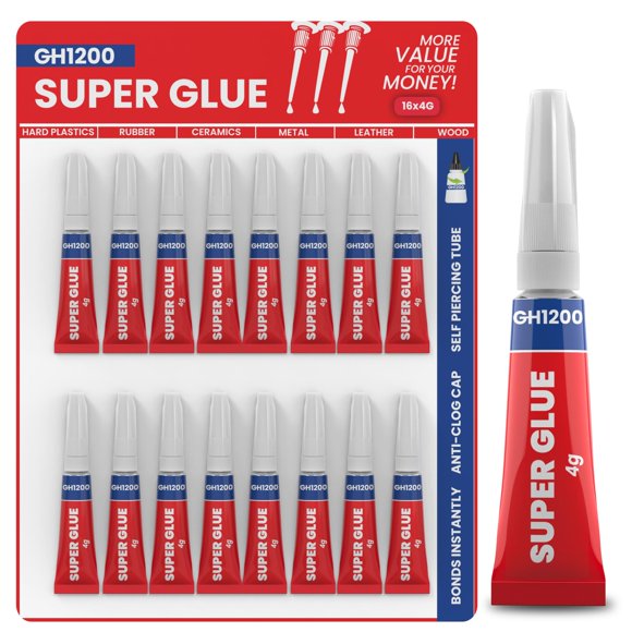Superglue GH1200, 4 g x 16 unidades, multiusos para plásticos