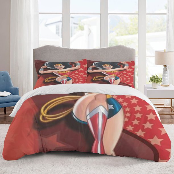 Wonder Woman Bedding Sets Cartoon Duvet Cover Lightweight 3 Piece Bet Sets for Kids Boys Girls