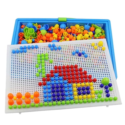 Magideal - Pilatina De Uñas De Champiñones De 296Pcs-Paquete, Rompecabezas Creativos De Clavijas De Mosaico, Niños Para Niños De Forma De Color Reconocimiento De