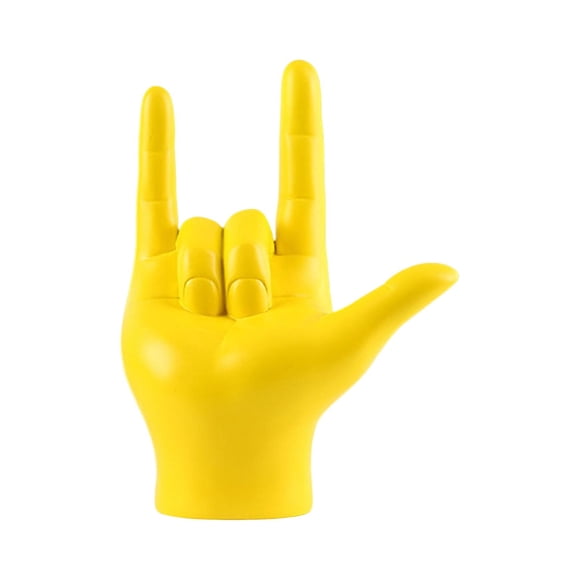 Modern Love You Finger Gesture Estatua Estatuilla Rock Mano Escultura Arte Trabajo Artesanía Música Gesto Figura para decoración de oficina Ornamento , AMARILLO