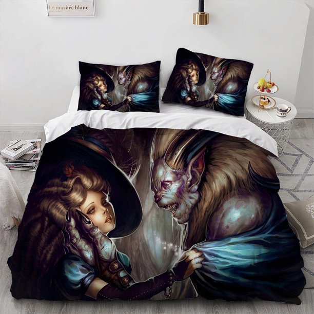 Princess and Beast Cartoon Duvet Cover Set 100% Microfiber Bedding Set Skin-Friendly 3 Piece Comforter Cover Set for a Comfortable Sleep