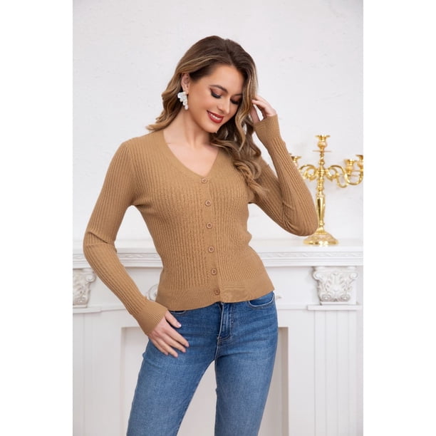 Sweater Mujer Cardigan Botones Otoño Cuello V Diseño 6013