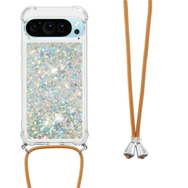 Funda FOXDOCK para Google Pixel 9 Pro XL con Cuerda Ajustable, Brillo Líquido, Protección Antigolpes y Lente – Ideal para Regalo