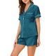 thumbnail image 4 of INSPIRE CHIC Conjunto de pijama de manga corta para mujer con ribete en contraste Vuelta al cole Conjunto de pijama suave con botones y cuello con muesca para primavera verano S Azul pavo real, 4 of 5