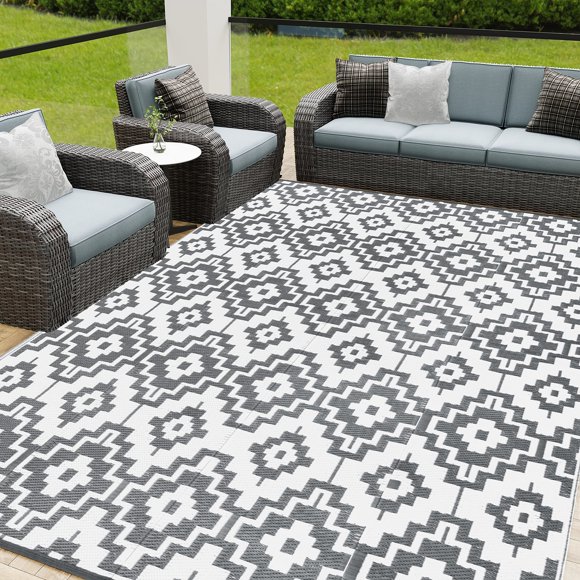 Alfombra HUGEAR 244x152 cm Gris Geométrica Impermeable para Exterior
