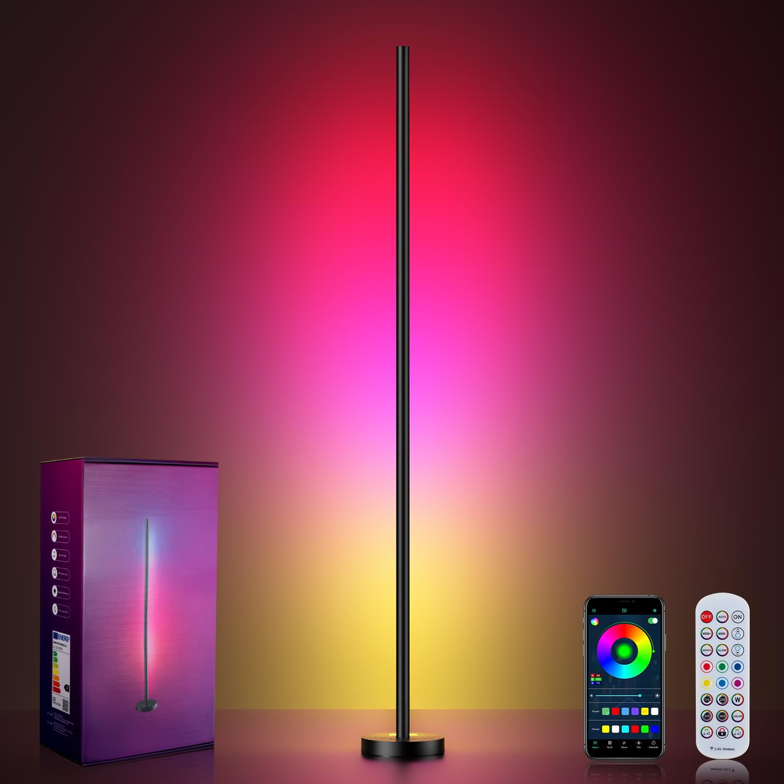 Lámpara De Piso Esquinera Inteligente Led Rgbicw Oiyn Con Control Por App