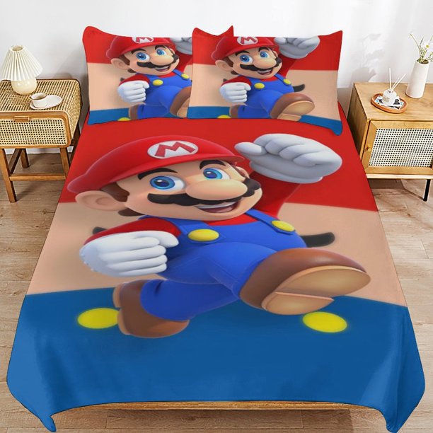 Super Mario Bed Duvet Cover Microfiber Bedding Sets 3D Printed Lightweight 3 Piece Comforter Sets for Kids Boys Girls