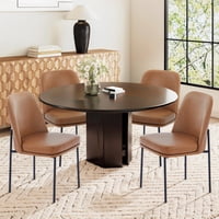 Sillas De Comedor Colamy, 4 Unidades, Tapizadas En Piel, Color Marrón