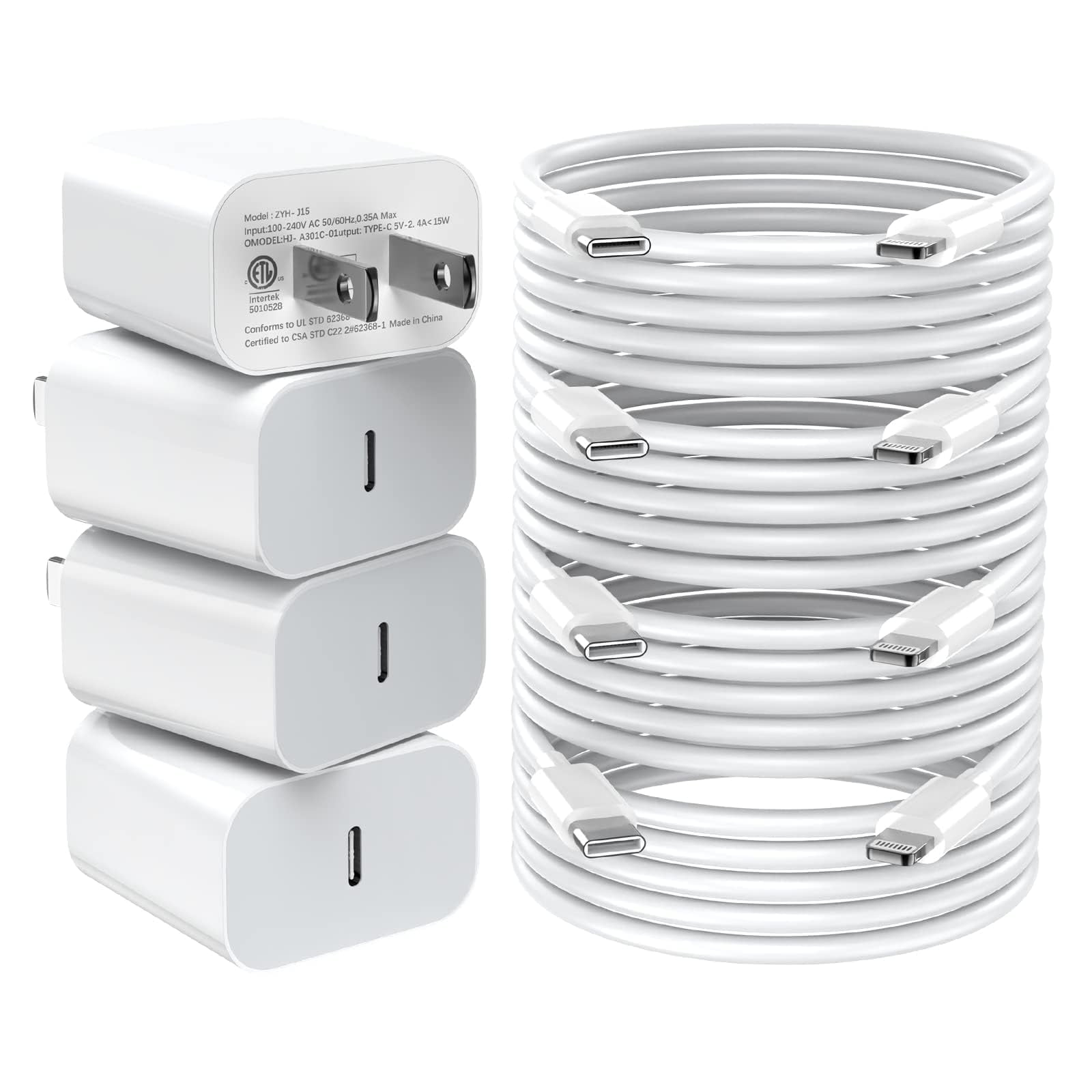 Grephone - Cargador Para Iphone 20w Pd Usb C De Pared Paquete De 4 Con Cable