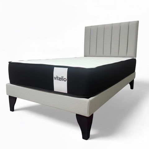 Vitelio - Cama 1 Plaza Gris Claro + Colchon 22 Grosor Cm