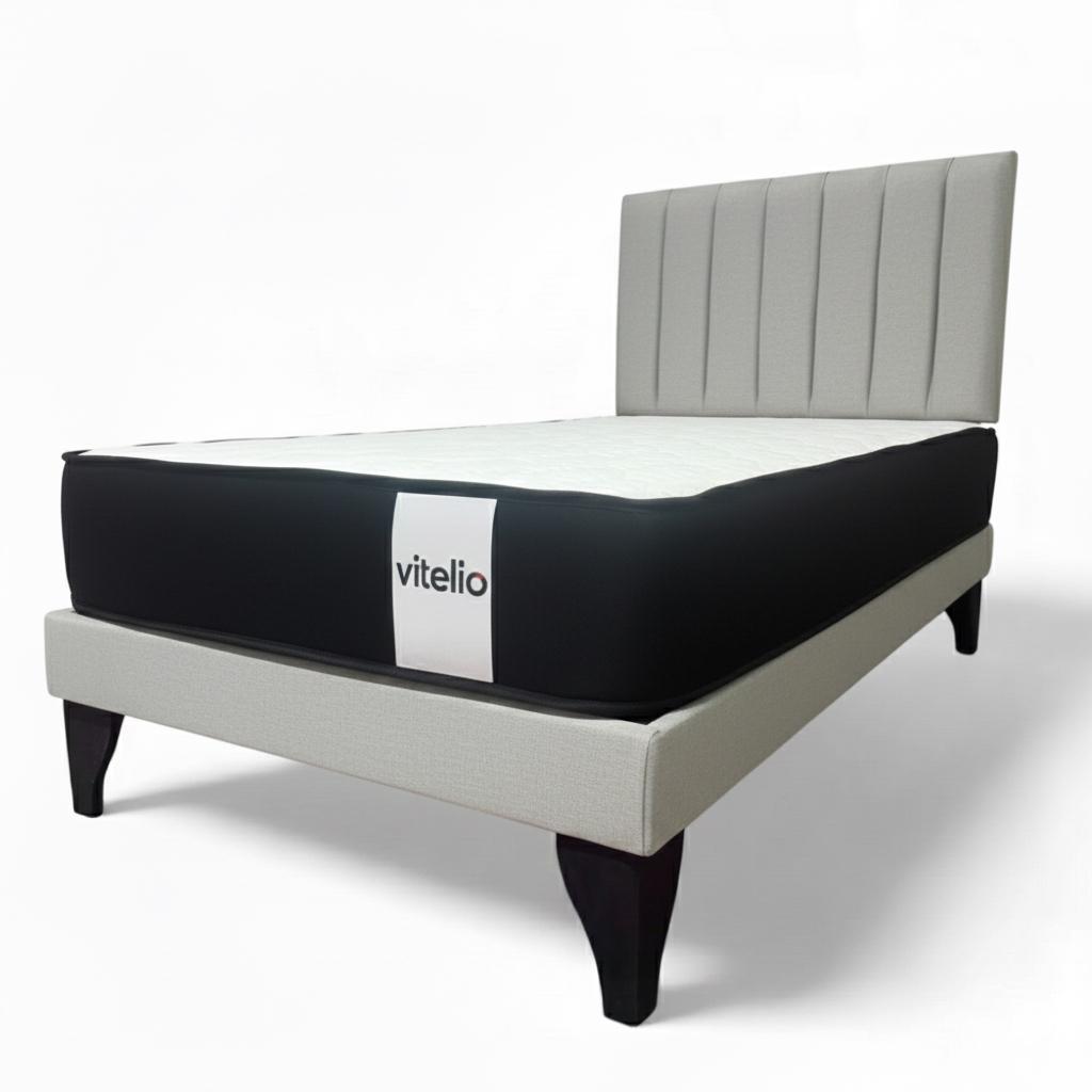 Vitelio - Cama 1 Plaza Gris Claro + Colchon 22 Grosor Cm