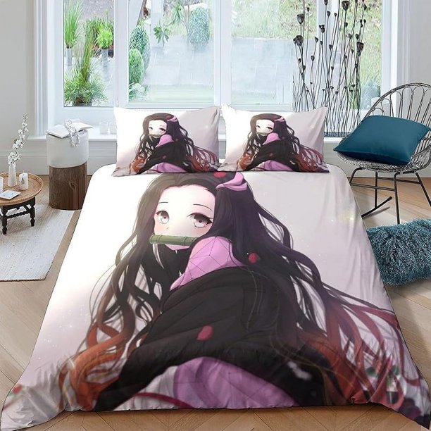 Cute Be-d Duv-et Cover D-emon A-nime Sla-yer Bedding -Sets 3D Print-ed Ligh-tweight 3 Piece Comfo-rter Sets 1 Duvet Cover -a-nd 2 Pillow S-hams for Kids Boys Girls Twin173x218cm