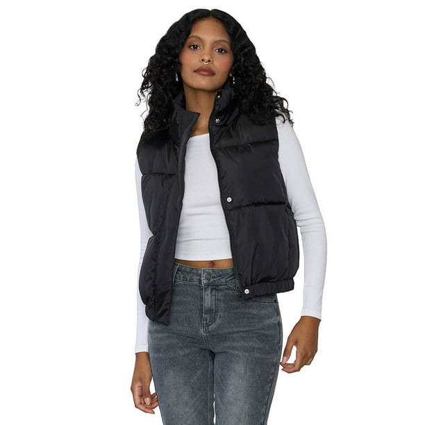 Parka Mujer Puffa Negro Sin Mangas Corona
