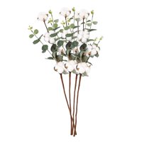 Magideal - 4 Piezas De Tallos De Algodón, Flores De Algodón Falsas, Tallos De Púas De Algodón Seco, Tallos Florales De Algodón Artificial, Decoraciones De Granja