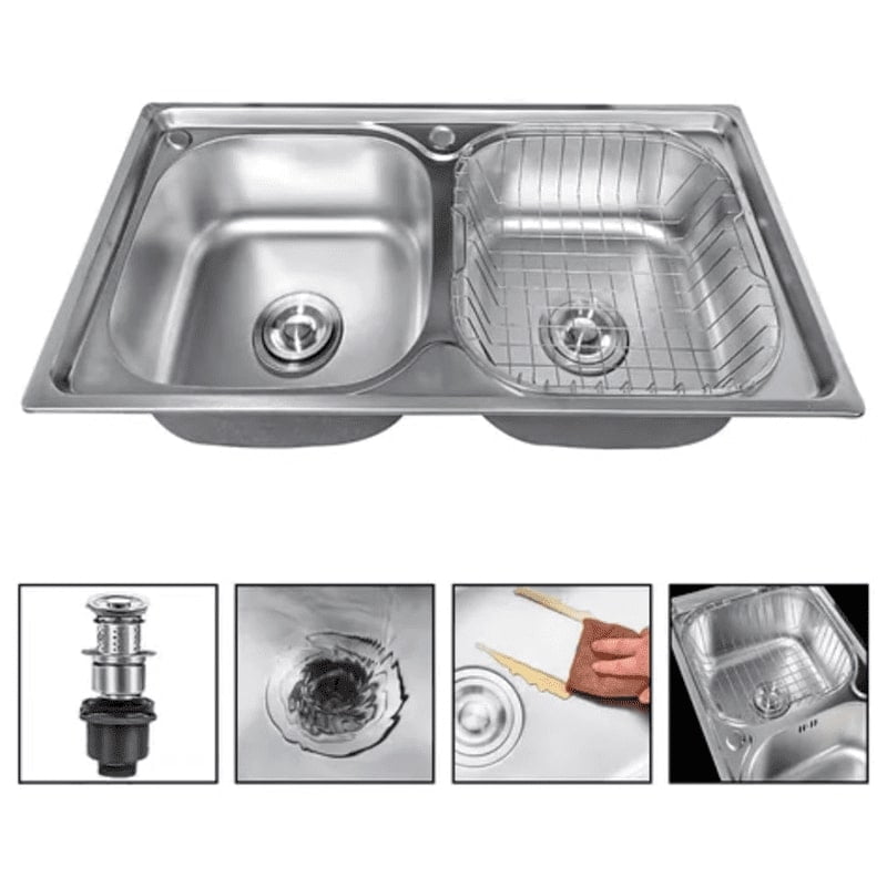 Genérico - Lavaplatos Doble 78x42 Sobrecubierta Acero Inoxidable Plata