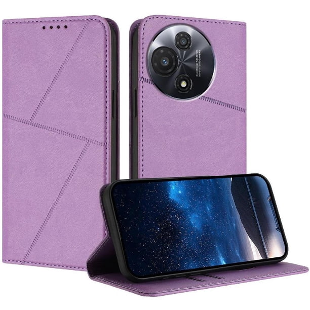 Funda Cartera Magnética para TCL 60R Protección Antichoque con Ranuras Morado