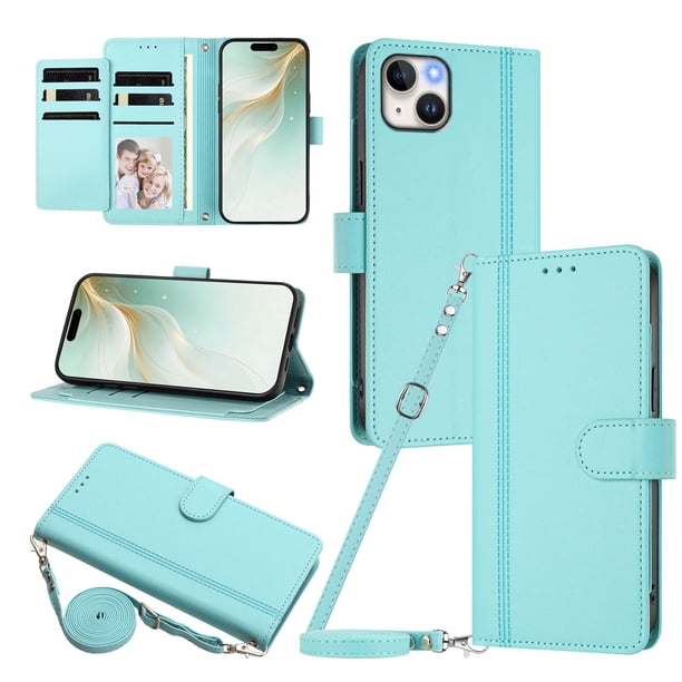 iPhone 14 Plus Funda Billetera con Cierre Magnético, Verde Claro