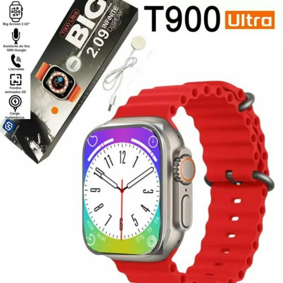 Reloj T900 ULTRA inteligente smartwatch Rojo / Recibe y Realiza Llamadas