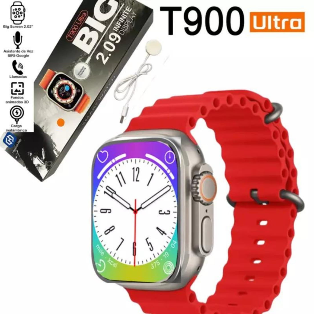 Hiwatchpro - Reloj T900 Ultra Inteligente Smartwatch Rojo / Recibe Y Realiza Llamadas