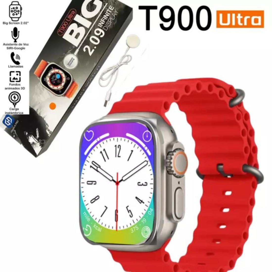 Hiwatchpro - Reloj T900 Ultra Inteligente Smartwatch Rojo / Recibe Y Realiza Llamadas