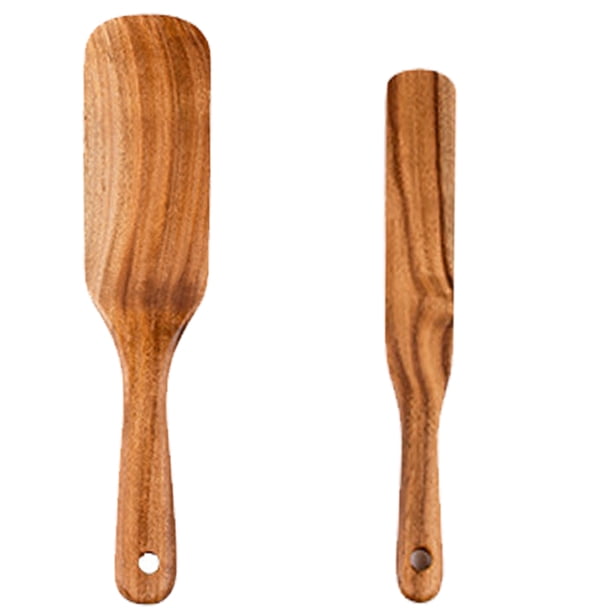 Juego de 2 utensilios de cocina de madera, utensilios de madera para cocinar, remover, mezclar y servir.