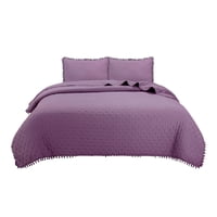 Todo Hogar Santiago De Chile - Cubrecama De Algodón Con Pompones 2 Plazas Morado