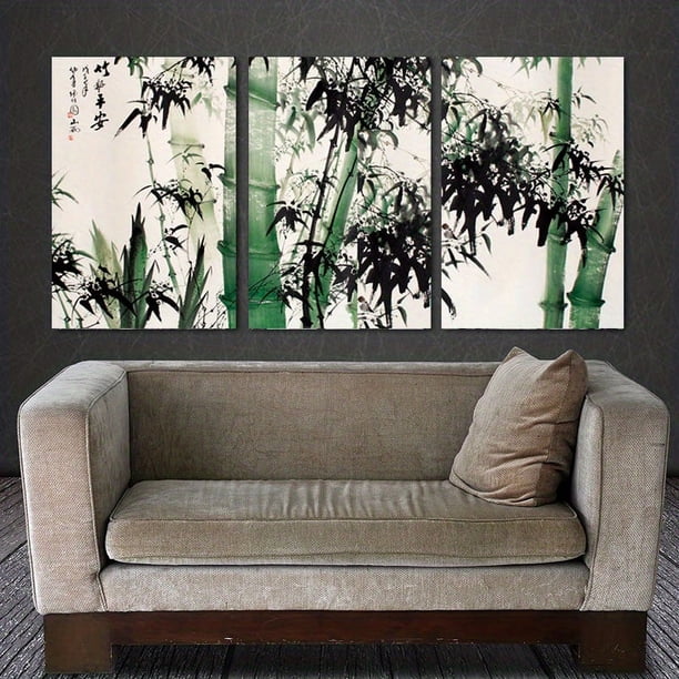 Set Of 3, Unframed Lucky Green Bamboo Canvas Painting, Hd Printed Canvas Painting, Modular Pictures Wall Art, Pictures Posters Canvas Art For Living Room Bedroom, Home Decor, 16x24inch