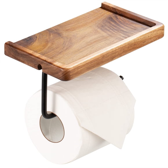 Soporte para papel higiénico Yangbaga negro con estante de almacenamiento