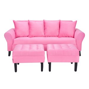 Bodevir - Sofa Lua 3C + 2 Pouf Felpa 20 Rosado