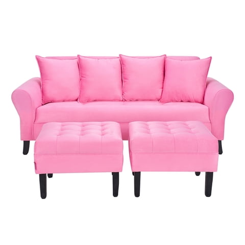 Bodevir - Sofa Lua 3C + 2 Pouf Felpa 20 Rosado