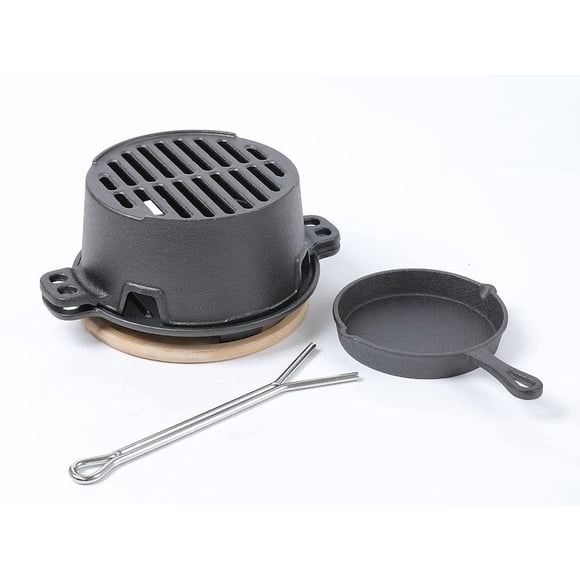 Parrilla Hibachi HAWOK de Hierro Fundido 25.5 cm para BBQ al Aire Libre