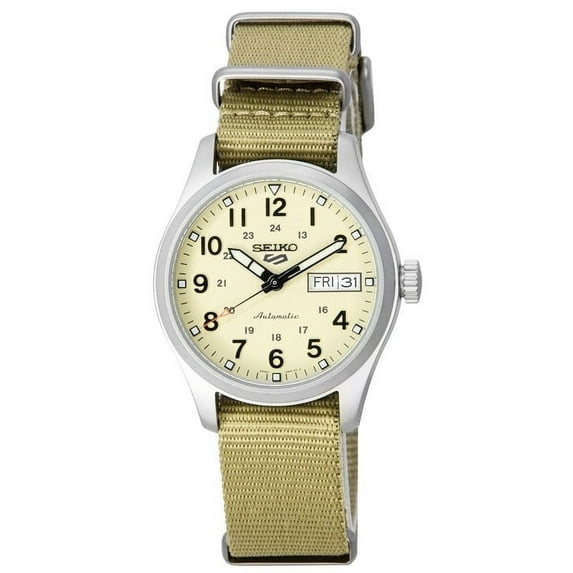 Reloj Seiko 5 Sports Desert Kit Midfield Correa De Nailon Esfera Color Crema Automática Srpj83k1 100m Para Hombre
