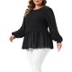 thumbnail image 4 of Agnes Orinda Conjuntos de Halloween Blusas Peplum de Talla Grande para Mujer Cuello Redondo de Punto Acanalado Manga Larga de Globo con Volantes Blusa Casual Elegante 2X Negro, 4 of 6