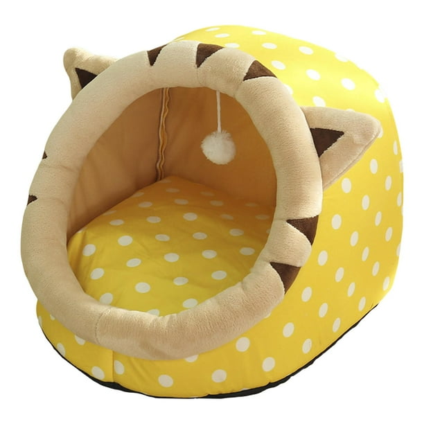 Bonito cojín de cesta para cama cueva con juguete colgante, muebles antideslizantes, cálido perro, cómoda almohadilla para perrera, nido de cama para , 43x40x35cm Amarillo