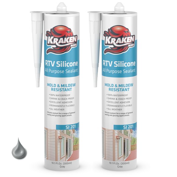 Sellador Kraken Bond de silicona gris, 300 ml, impermeable, paquete de 2