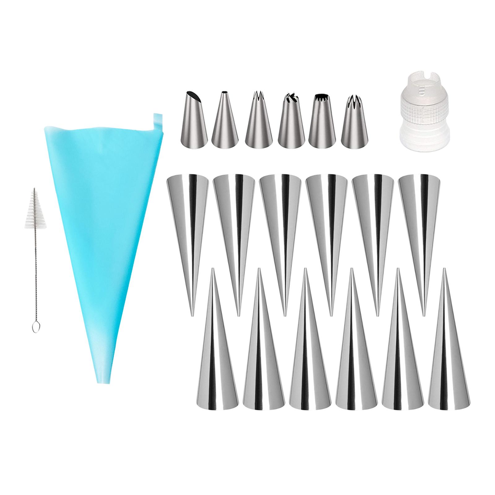 Magideal - 21 Piezas De Tubos De Forma De Cannoli De Material Acero Inoxidable, Utensilios De Pastelería, Tubos Para Hornear, De Cuerno De Crema, De Conos De