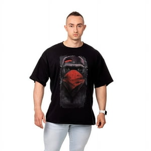 Sigel - Polera Hombre Oversize Estampado Monkey Negro Talla Xl